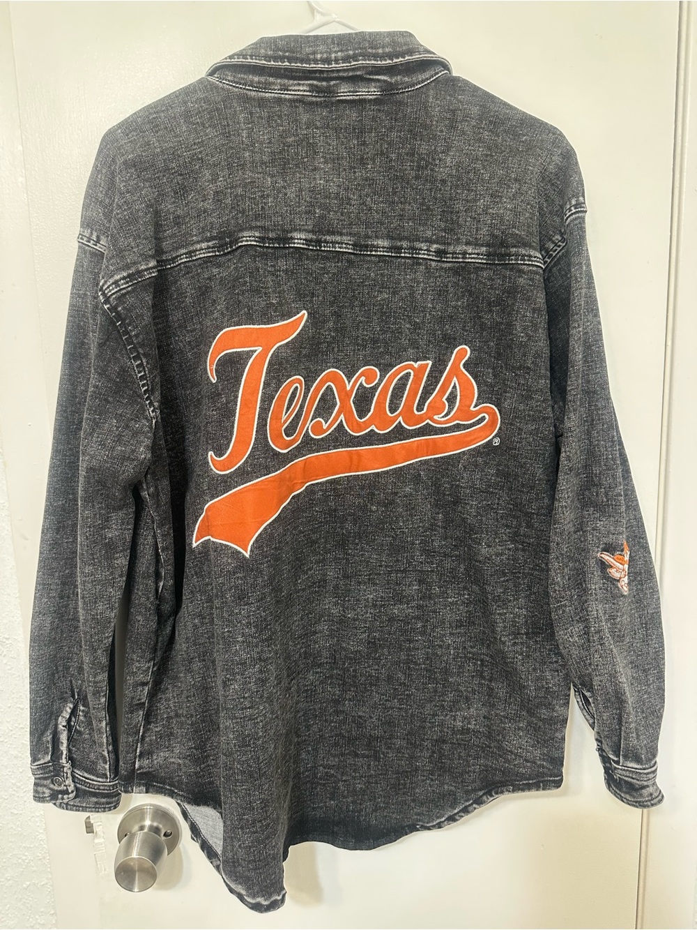 University of Texas Script Button-Down Shirt in Orange on Charcoal - Picture 10 of 10